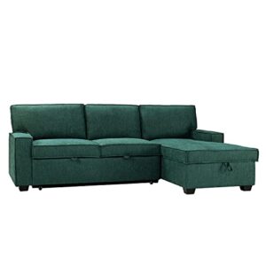 HULALA HOME Modern Sectional Sleeper Sofa, 3-seat L-Shaped Wide Couch with Storage Chaise, Pull Out Sleeper for Small Space, Living Room, Apartment and Office(Teal)