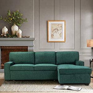 hulala home modern sectional sleeper sofa, 3-seat l-shaped wide couch with storage chaise, pull out sleeper for small space, living room, apartment and office(teal)