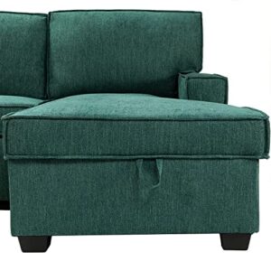 HULALA HOME Modern Sectional Sleeper Sofa, 3-seat L-Shaped Wide Couch with Storage Chaise, Pull Out Sleeper for Small Space, Living Room, Apartment and Office(Teal)