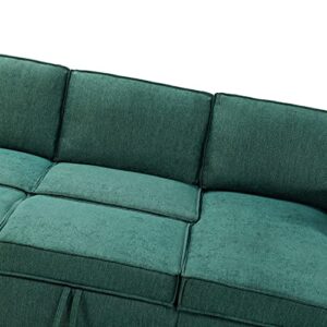 HULALA HOME Modern Sectional Sleeper Sofa, 3-seat L-Shaped Wide Couch with Storage Chaise, Pull Out Sleeper for Small Space, Living Room, Apartment and Office(Teal)