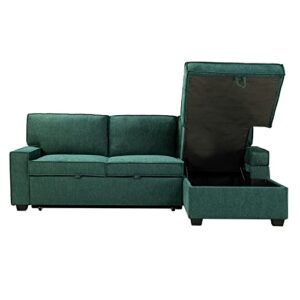 HULALA HOME Modern Sectional Sleeper Sofa, 3-seat L-Shaped Wide Couch with Storage Chaise, Pull Out Sleeper for Small Space, Living Room, Apartment and Office(Teal)