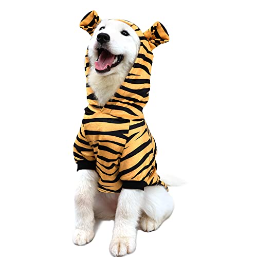 DELIFUR Halloween Dog Tiger Costumes for Cat Small Dogs and Medium Dogs Pet Cosplay Tiger Costume Pet Hoodie Coat Pet Winter Warm Apparel (Large)