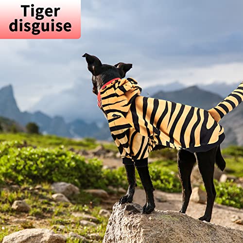 DELIFUR Halloween Dog Tiger Costumes for Cat Small Dogs and Medium Dogs Pet Cosplay Tiger Costume Pet Hoodie Coat Pet Winter Warm Apparel (Large)