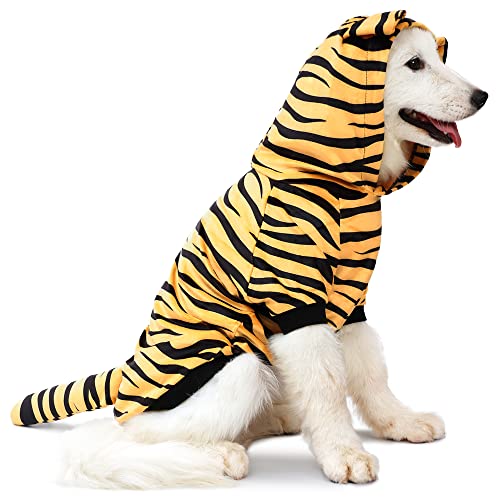 DELIFUR Halloween Dog Tiger Costumes for Cat Small Dogs and Medium Dogs Pet Cosplay Tiger Costume Pet Hoodie Coat Pet Winter Warm Apparel (Large)