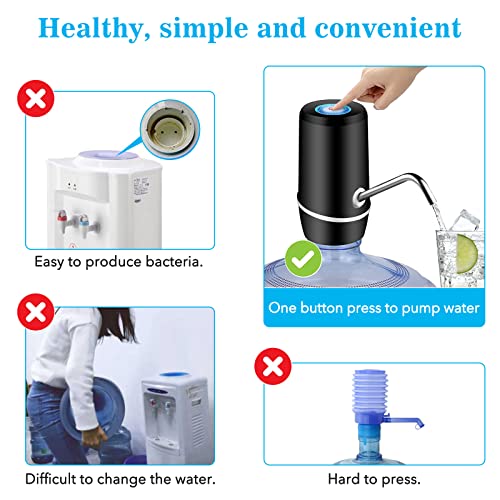 5 Gallon Water Dispenser, Electric Drinking Water Pump Automatic Portable Water Jug Pump for 5 Gallon Bottle - Black