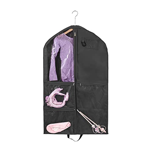 Waterproof Hanging Garment Bag,40 inch Garment Bags for Hanging Clothes,Garment Bags for Travel Storage,Dance Clothes Bag,Kids Garment Bag for Dance Costumes,Sports,Skating,Theatre,Beauty Pageants (Black)