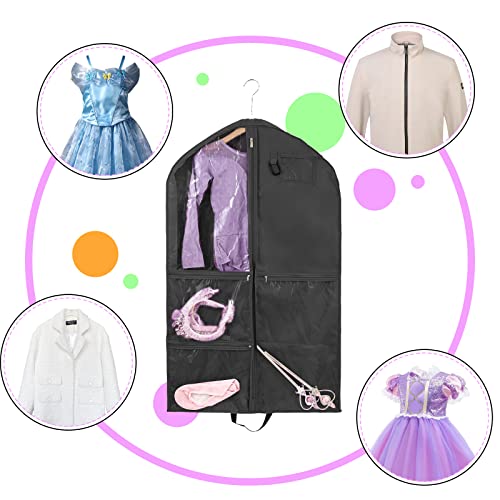 Waterproof Hanging Garment Bag,40 inch Garment Bags for Hanging Clothes,Garment Bags for Travel Storage,Dance Clothes Bag,Kids Garment Bag for Dance Costumes,Sports,Skating,Theatre,Beauty Pageants (Black)