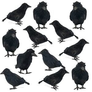 dazzle bright halloween black feathered crows decor, holiday decoration for indoor outdoor home yard garden party carnival supplie (12 pack)