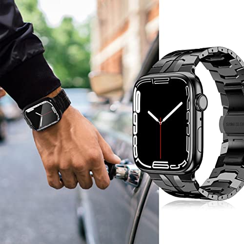 CHANCHY Stainless Steel Band for Apple Watch Ultra Band 49mm 45mm 44mm 42mm 38mm 40mm 41mm, Metal Strap with Folding Clasp for Apple Watch Series 8 7 6 5 4 3 2 1 SE Men (Black)