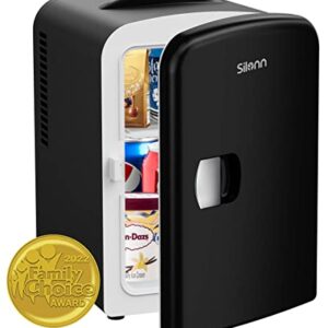 Silonn Mini Fridge, Portable Skin Care Fridge, 4 L/6 Can Cooler and Warmer Small Refrigerator with Eco Friendly for Home, Office, Car and College Dorm Room, Compact Refrigerator and Black (SLRE01B)