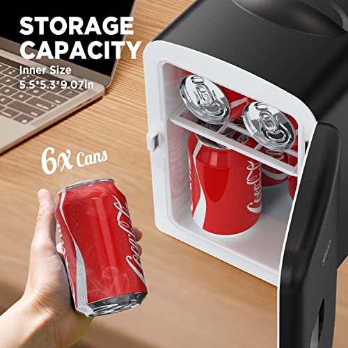 Silonn Mini Fridge, Portable Skin Care Fridge, 4 L/6 Can Cooler and Warmer Small Refrigerator with Eco Friendly for Home, Office, Car and College Dorm Room, Compact Refrigerator and Black (SLRE01B)