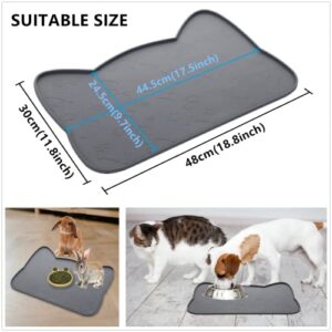 IYYI Cat Food Mat, Silicone Pet Food Mat for Floor, Waterproof Non Slip Pet Feeding Mat, Raised Edge Cat Bowl Mat to Stop Food Spills and Water Messes (Black+M)