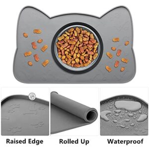 IYYI Cat Food Mat, Silicone Pet Food Mat for Floor, Waterproof Non Slip Pet Feeding Mat, Raised Edge Cat Bowl Mat to Stop Food Spills and Water Messes (Black+M)