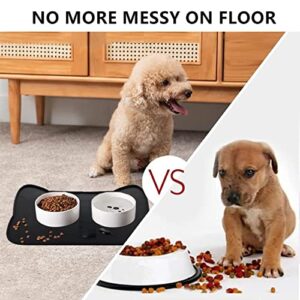 IYYI Cat Food Mat, Silicone Pet Food Mat for Floor, Waterproof Non Slip Pet Feeding Mat, Raised Edge Cat Bowl Mat to Stop Food Spills and Water Messes (Black+M)