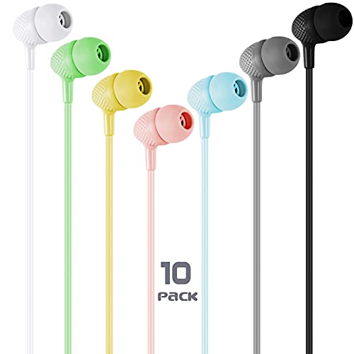 Wensdo Kids Earbud Headphones Bulk 10 Pack Multi Colors for School Classroom Students Teens Children Gift and Adult