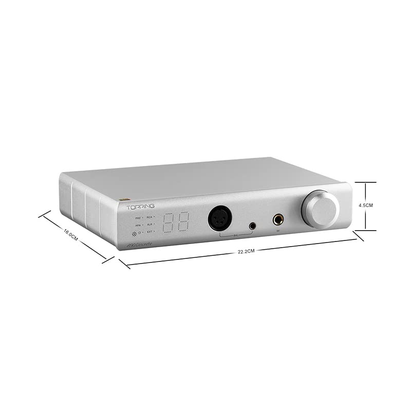 Topping A90 Discrete Fully Discrete Balanced Headphone AMP NFCA 4-Pin-XLR 4.4 Balanced 6.35mm SE Output Pre-Amplifier 2 * 9800mW 2 Gain Settings Headphone AMP Headphone Amplifier(Silver)