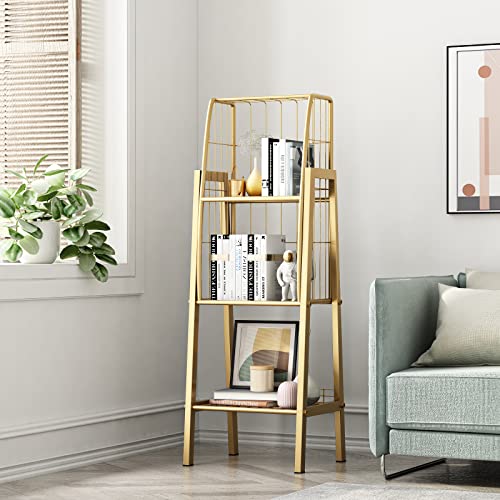 DOORXIFO Modern Gold Bookcase Freestanding,Heavy Duty Metal Gold Bookshelves Organizer for Bedroom Home Office,Gold Storage Rack Book Rack.