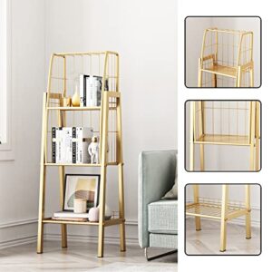 DOORXIFO Modern Gold Bookcase Freestanding,Heavy Duty Metal Gold Bookshelves Organizer for Bedroom Home Office,Gold Storage Rack Book Rack.