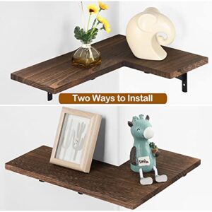 Corner Floating Shelves Set of 4, Wall Mounted Floating Corner Shelf, Rustic Wood Wall Storage Display Shelves for Living Room Bedroom Kitchen,Corner Floating Shelves for Wall(Rustic Brown)