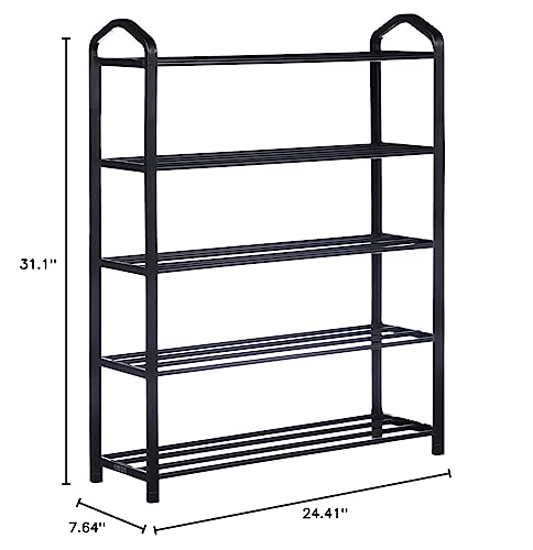 YSSOA 5-Tier Stackable Shoe Rack, 15-Pairs Sturdy Shoe Shelf Storage, Black Shoe Tower for Bedroom, Entryway, Hallway, and Closet, 1 Pack