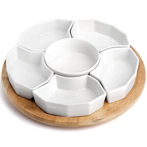 soujoy 11'' lazy susan serving tray, porcelain appetizer divided serving dishes, removable relish dishes with silent rotating for chip, dip, veggies, candy and snack, cheese, party, 7 pieces