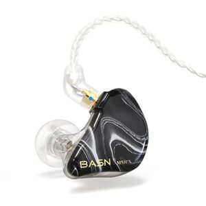 basn mmcx in ear monitor headphones, musicians triple driver noise isolating earphones with 2 upgraded detachable cables (black)