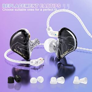 BASN MMCX in Ear Monitor Headphones, Musicians Triple Driver Noise Isolating Earphones with 2 Upgraded Detachable Cables (Black)