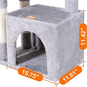 Heybly Cat Tree for Indoor Cats, Cat Tower condo for Kitten, Cat House with Padded Plush Perch, Cozy Hammock and Sisal Scratching Posts, Light Gray HCT003SW