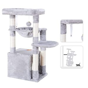 Heybly Cat Tree for Indoor Cats, Cat Tower condo for Kitten, Cat House with Padded Plush Perch, Cozy Hammock and Sisal Scratching Posts, Light Gray HCT003SW