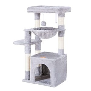 Heybly Cat Tree for Indoor Cats, Cat Tower condo for Kitten, Cat House with Padded Plush Perch, Cozy Hammock and Sisal Scratching Posts, Light Gray HCT003SW