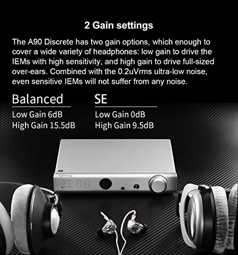 Topping A90 Discrete Fully Discrete Balanced Headphone AMP NFCA 4-Pin-XLR 4.4 Balanced 6.35mm SE Output Pre-Amplifier 2 * 9800mW 2 Gain Settings Headphone AMP Headphone Amplifier(Black)