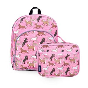 wildkin 12 inch backpack bundle with insulated lunch box bag (horses in pink)