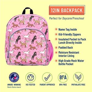 Wildkin 12 Inch Backpack Bundle with Insulated Lunch Box Bag (Horses in Pink)