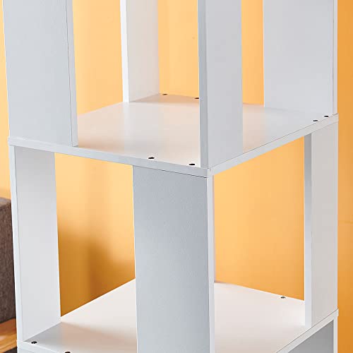 RVEE White Rotating Bookshelf 360°, 6 Tier Corner Bookcase for Living Room Floor Bookcase Wooden Bookshelf Home Office Corner Tall Bookcase (White)