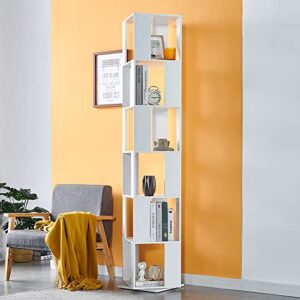 rvee white rotating bookshelf 360°, 6 tier corner bookcase for living room floor bookcase wooden bookshelf home office corner tall bookcase (white)
