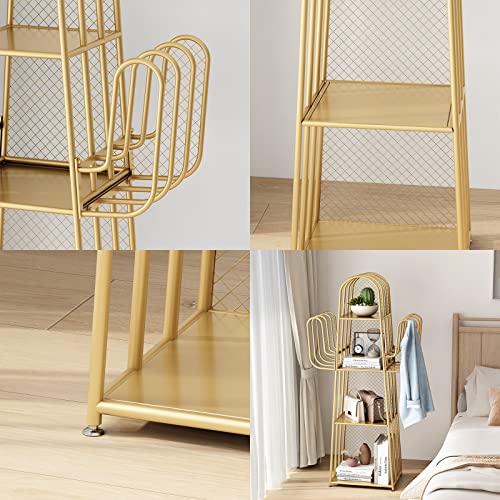 DOORXIF 4-Tier Gold Bookshelf Freestanding, Cactus Bookcase 4 Cube Storage Organizer Closet Metal Display Cabinet, Corner Bookshelf for Small Spaces, Gold Bookcase for Bedroom Office