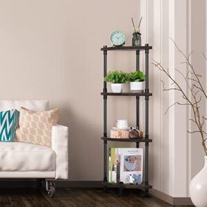 Corner Shelf Unit 4 Tier Small Corner Table Shelf Stand Rustic Storage Corner Shelving Bookcase Multipurpose Corner Display Rack Plant Stand for Living Room Kitchen Bathroom Brown