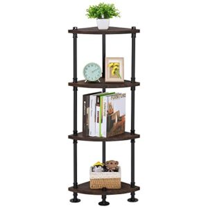 Corner Shelf Unit 4 Tier Small Corner Table Shelf Stand Rustic Storage Corner Shelving Bookcase Multipurpose Corner Display Rack Plant Stand for Living Room Kitchen Bathroom Brown