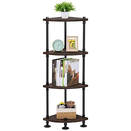 Corner Shelf Unit 4 Tier Small Corner Table Shelf Stand Rustic Storage Corner Shelving Bookcase Multipurpose Corner Display Rack Plant Stand for Living Room Kitchen Bathroom Brown