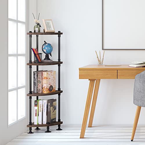 Corner Shelf Unit 4 Tier Small Corner Table Shelf Stand Rustic Storage Corner Shelving Bookcase Multipurpose Corner Display Rack Plant Stand for Living Room Kitchen Bathroom Brown