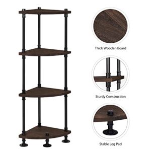 Corner Shelf Unit 4 Tier Small Corner Table Shelf Stand Rustic Storage Corner Shelving Bookcase Multipurpose Corner Display Rack Plant Stand for Living Room Kitchen Bathroom Brown