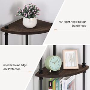 Corner Shelf Unit 4 Tier Small Corner Table Shelf Stand Rustic Storage Corner Shelving Bookcase Multipurpose Corner Display Rack Plant Stand for Living Room Kitchen Bathroom Brown