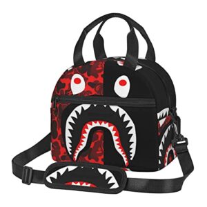 lunch bag for women/men cooler tote bag freezable red-black shark lunch box with adjustable shoulder strap one size