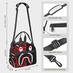 Lunch Bag For Women/Men Cooler Tote Bag Freezable Red-Black Shark Lunch Box With Adjustable Shoulder Strap One Size