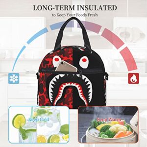 Lunch Bag For Women/Men Cooler Tote Bag Freezable Red-Black Shark Lunch Box With Adjustable Shoulder Strap One Size