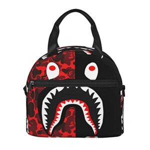 Lunch Bag For Women/Men Cooler Tote Bag Freezable Red-Black Shark Lunch Box With Adjustable Shoulder Strap One Size