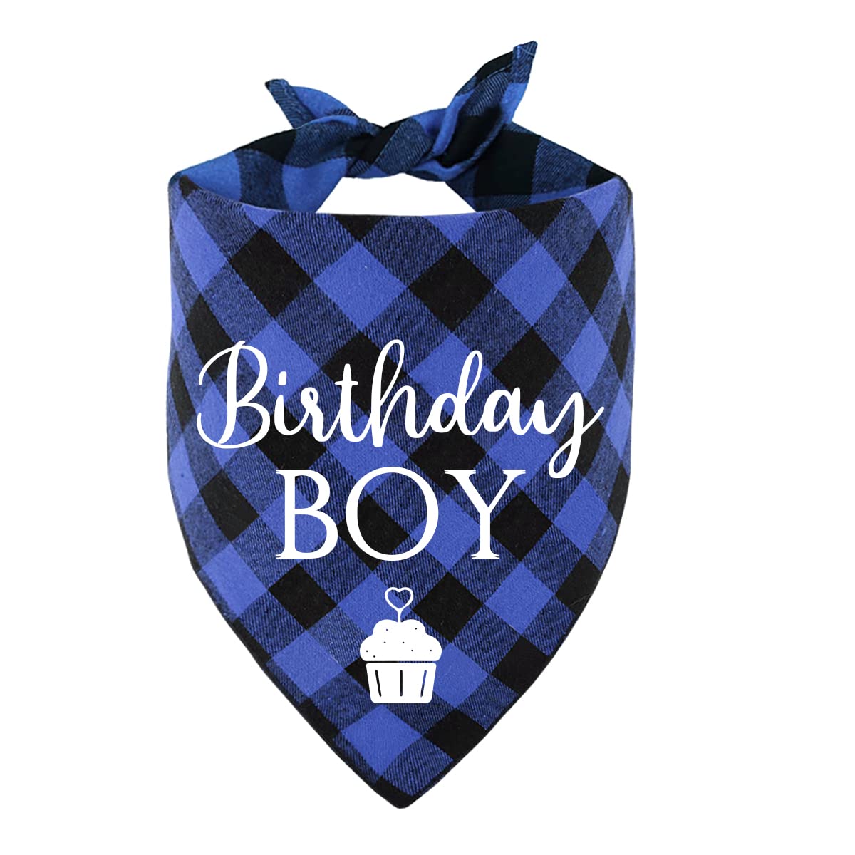 Funny Blue Plaid Cotton Pet Dog Bandana, Birthday Boy Dog Scarf Gender Reveal Photo Prop Accessories Birthday Party for Pet Dog Master Lovers Owner Gift