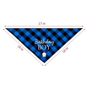 Funny Blue Plaid Cotton Pet Dog Bandana, Birthday Boy Dog Scarf Gender Reveal Photo Prop Accessories Birthday Party for Pet Dog Master Lovers Owner Gift