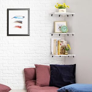 Corner Floating Shelves Set of 3, Wall Mounted Floating Corner Shelf, Rustic Wood Wall Storage Display Shelves for Living Room Bedroom Bathroom Kitchen,Corner Floating Shelves for Wall(Rustic White)