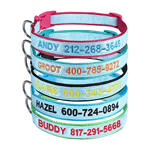 Wlitchi Personalized Reflective Dog Collars, Custom Glowing Luminous ID Collar Embroidered Name and Phone Number 4 Adjustable Sizes X-Small Small Medium Large for Boy and Girl Dogs (Fluorescent Glow)